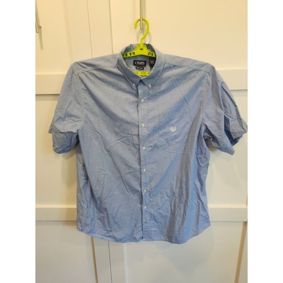 Chaps Shirt Mens 2XLT 2XL Tall Blue Houndstooth Short Sleeve Big Summer Business - Picture 1 of 9
